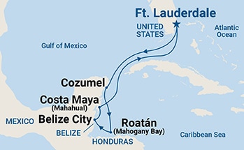 7-Day Western Caribbean with Mexico Itinerary Map